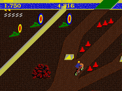 Paperboy Arcade Screenshot: Hit targets with newspapers for bonus points.