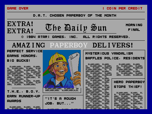 Paperboy Arcade Screenshot: Title screen.