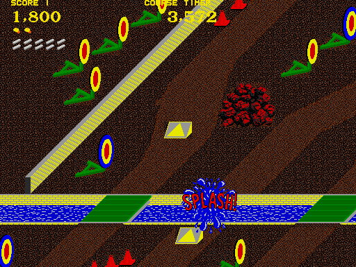 Paperboy Arcade Screenshot: Splash! I failed at jumping over the water.