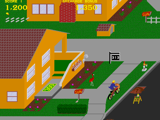 Paperboy Arcade Screenshot: Jumps in the street provide bonus points.