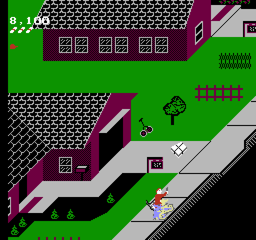 Paperboy NES / Famicom Screenshot: Collided into multiple obstacles!