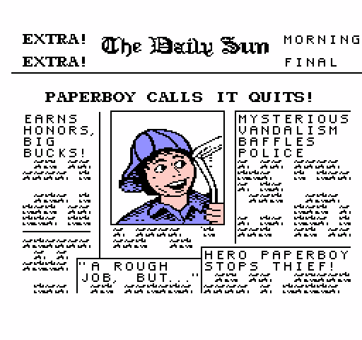 Paperboy NES / Famicom Screenshot: Game over.
