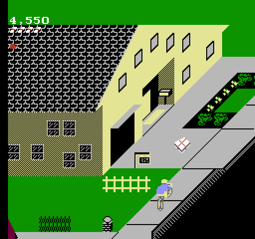 Paperboy NES / Famicom Screenshot: The light colored houses are your customers, try to get them papers...