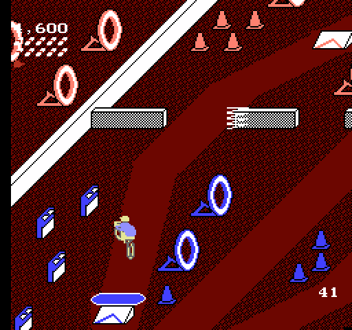 Paperboy NES / Famicom Screenshot: Avoid obstacles and hit targets for bonus points!
