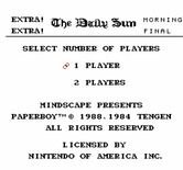 Paperboy for NES / Famicom - How many players?