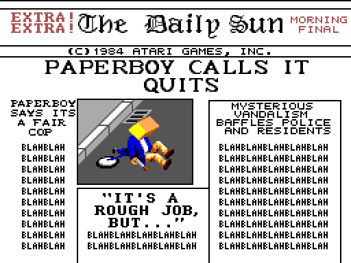 Paperboy Sega Master System Screenshot: Game over.