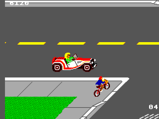 Paperboy Sega Master System Screenshot: Don't get hit by cars!