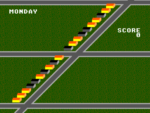 Paperboy Sega Master System Screenshot: Town map; deliver to your customers which are highlighted in yellow.