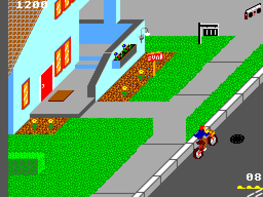 Paperboy Sega Master System Screenshot: Avoid the manholes when in the road.
