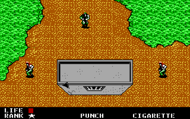 Metal Gear IBM PC/Compatibles Screenshot: Anything in this building? Or move on for now?