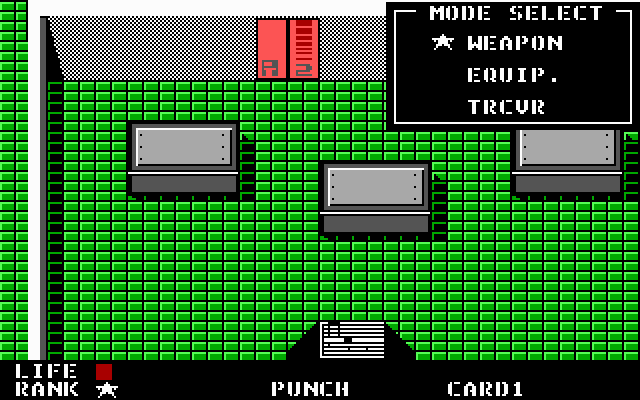 Metal Gear IBM PC/Compatibles Screenshot: Mode select; use the menu to change weapons, equip items, or use the tranceiver.