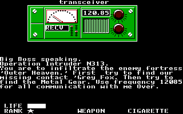 Metal Gear IBM PC/Compatibles Screenshot: Incoming call...here's your mission!