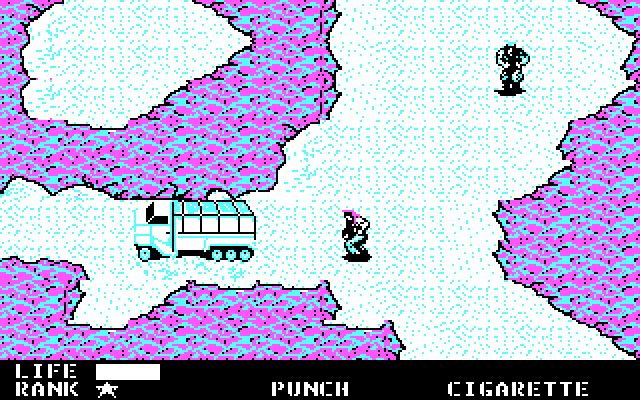 Metal Gear IBM PC/Compatibles Screenshot: A truck! You can enter the trucks and sometimes locate items...
