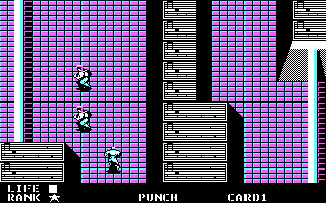 Metal Gear IBM PC/Compatibles Screenshot: If I run fast, can I make it past these guards?