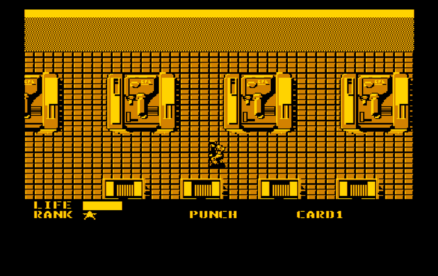 Metal Gear IBM PC/Compatibles Screenshot: Exploring a long corridor full of tanks...