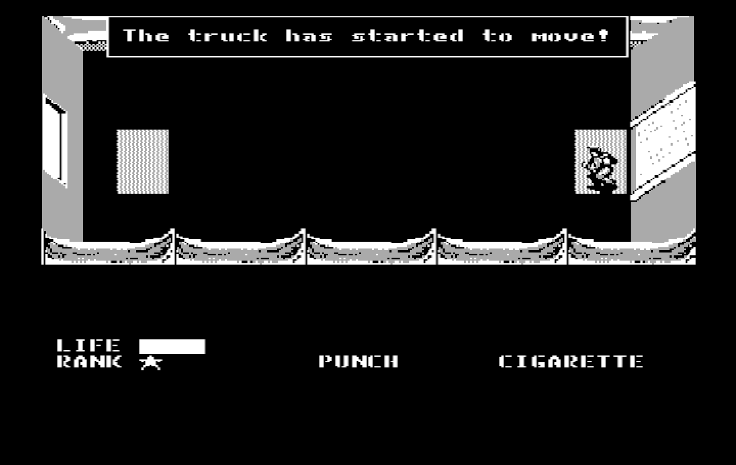 Metal Gear IBM PC/Compatibles Screenshot: The truck has started to move!