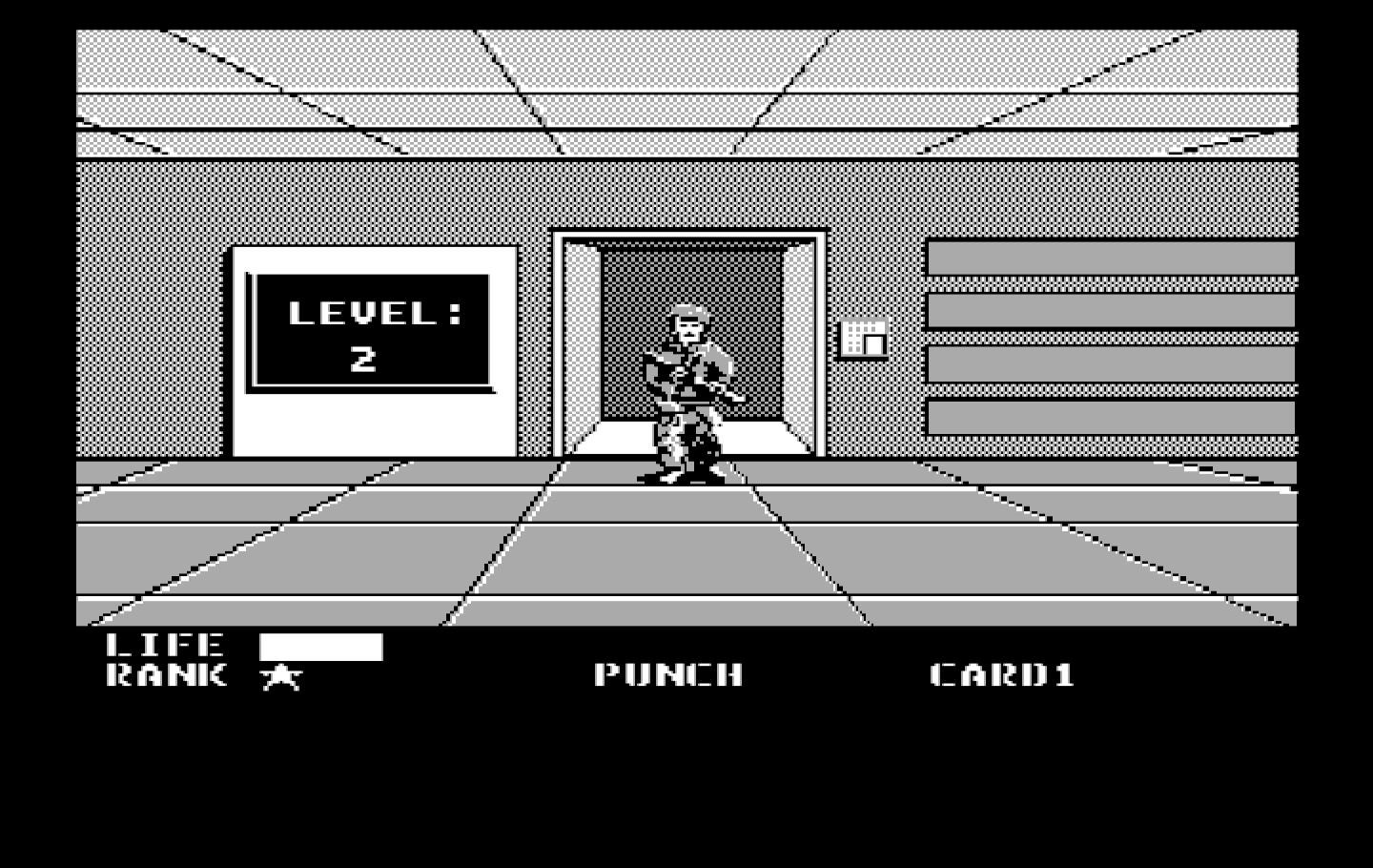 Metal Gear IBM PC/Compatibles Screenshot: Taking the elevator up to the next floor...