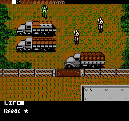 Metal Gear NES / Famicom Screenshot: Some trucks to explore...