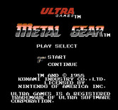 Metal Gear for NES / Famicom - Title screen (U.S. version).