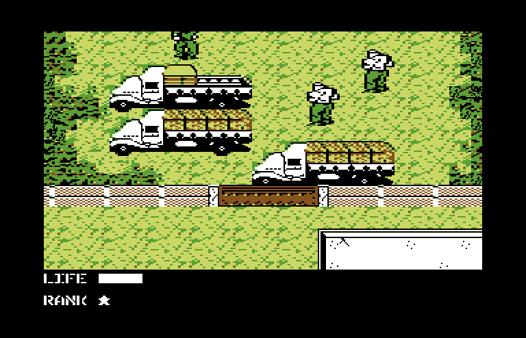 Metal Gear Commodore 64 Screenshot: Some more trucks...