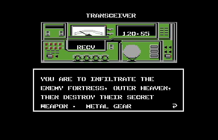 Metal Gear Commodore 64 Screenshot: Receiving a call...