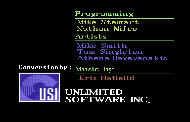 Metal Gear Commodore 64 Screenshot: Credits screen.