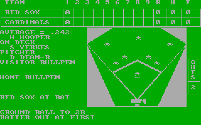 Computer Baseball IBM PC/Compatibles Screenshot: Ground ball to second...