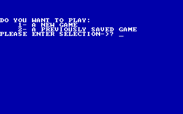 Computer Baseball IBM PC/Compatibles Screenshot: Start a new game, or continue a previous game?