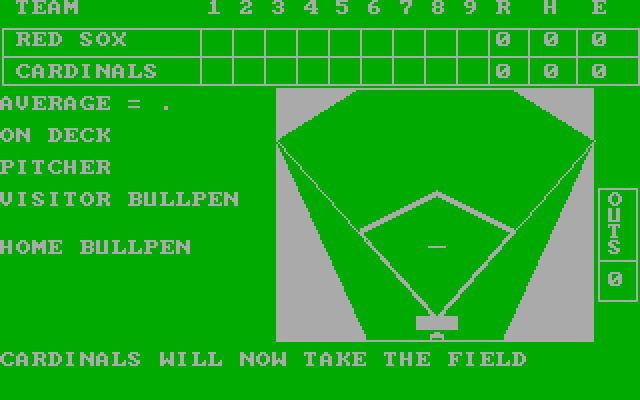 Computer Baseball IBM PC/Compatibles Screenshot: The Cardinals now take the field...