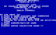 Computer Baseball for IBM PC/Compatibles - The main menu.