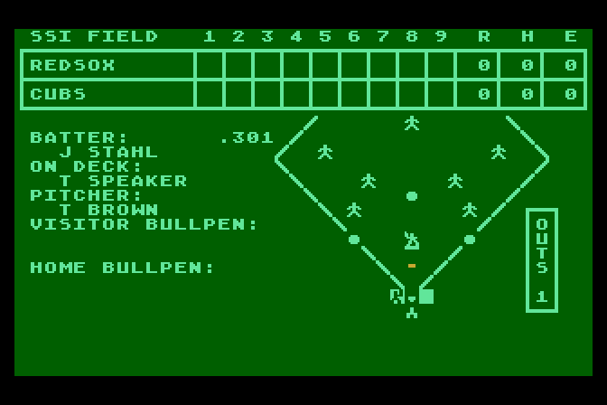 Computer Baseball Atari 8-bit Screenshot: Here's the pitch...