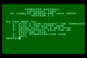 Computer Baseball for Atari 8-bit - Main menu.