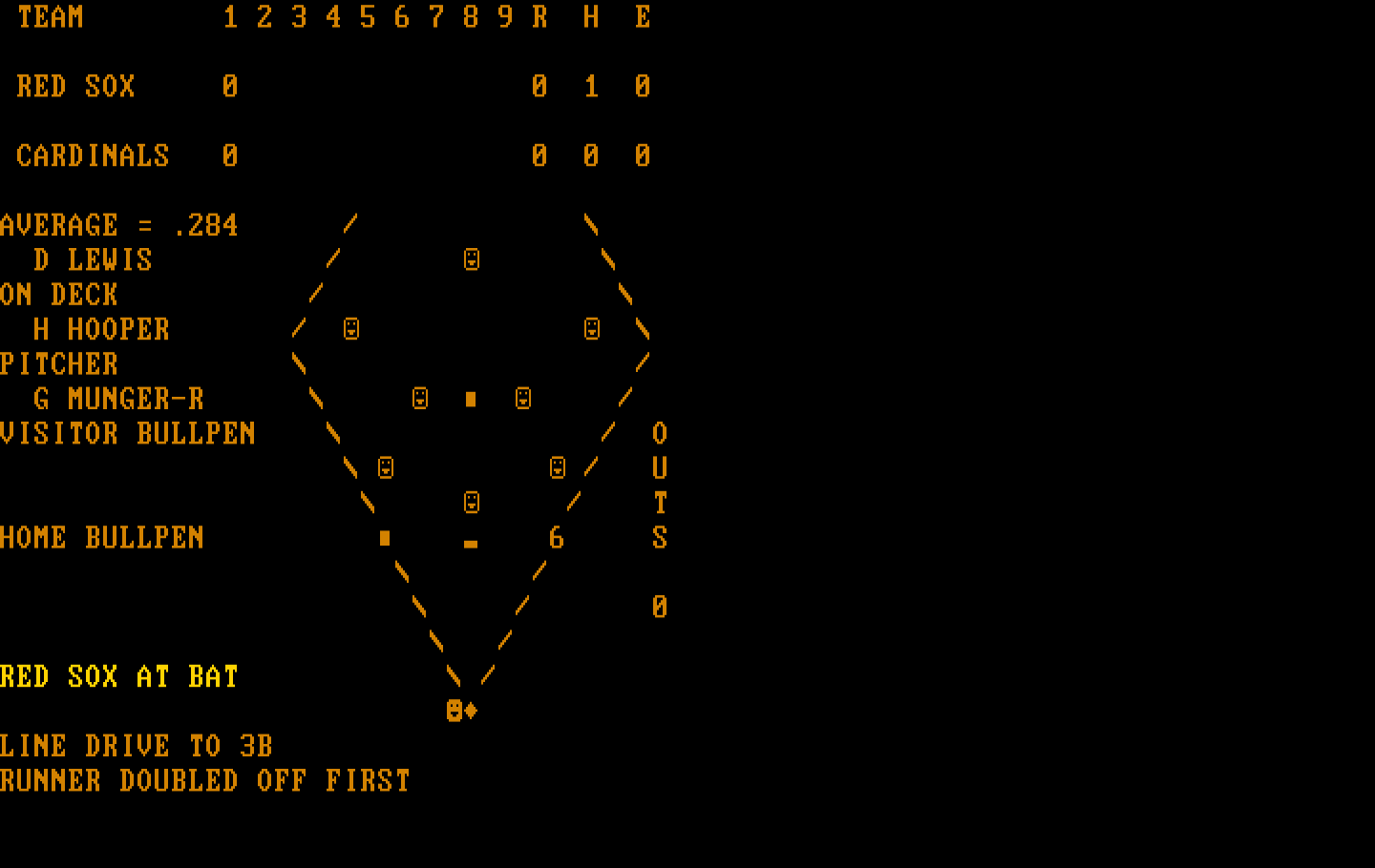 Computer Baseball IBM PC/Compatibles Screenshot: It's a line drive to third!