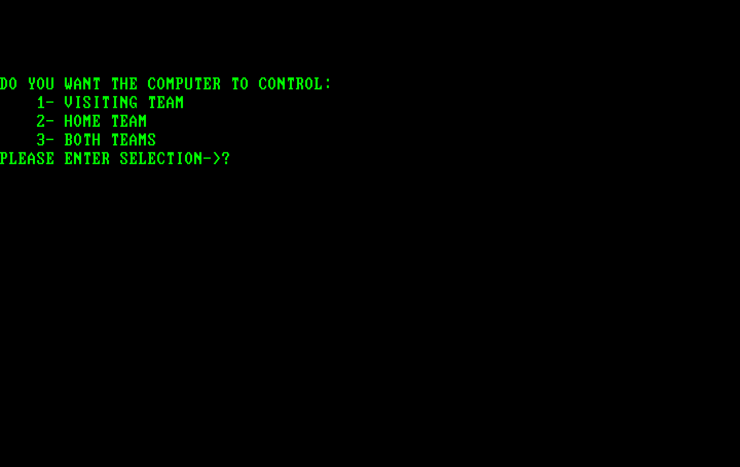 Computer Baseball IBM PC/Compatibles Screenshot: What do you want the computer to control...?