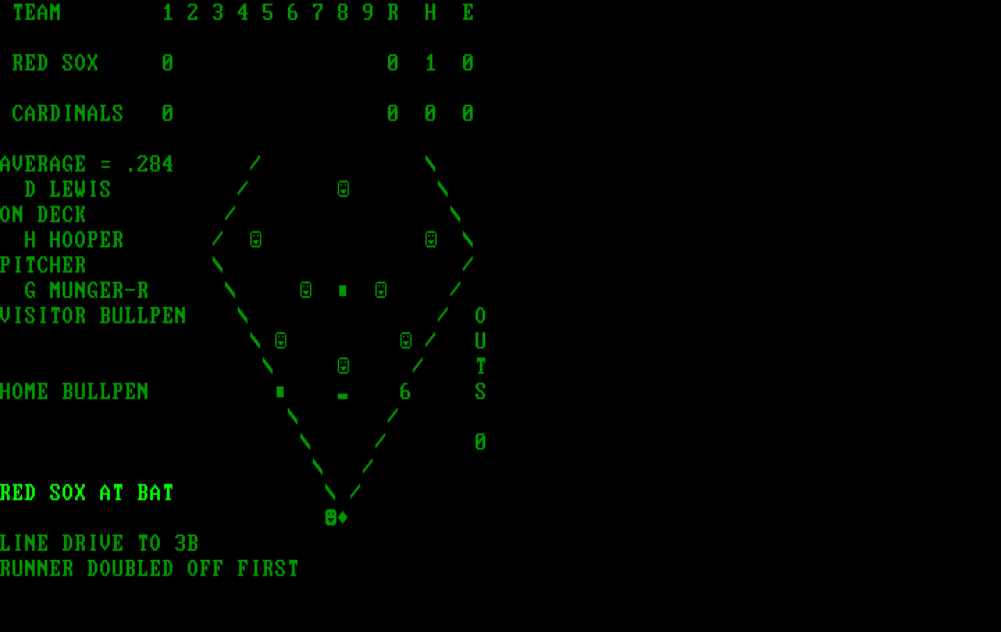 Computer Baseball IBM PC/Compatibles Screenshot: It's a line drive to third!