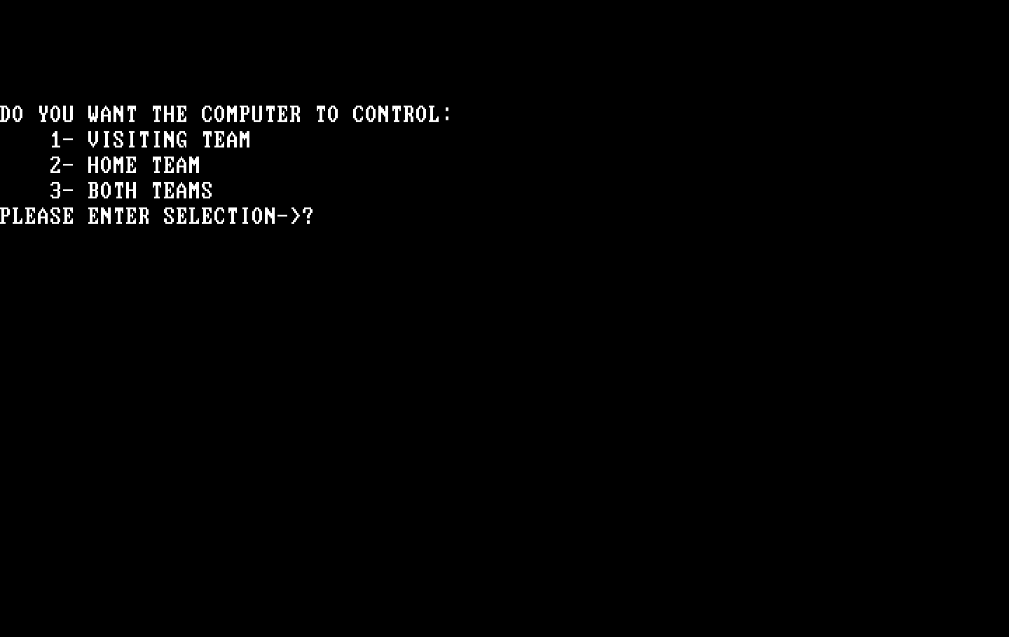 Computer Baseball IBM PC/Compatibles Screenshot: What do you want the computer to control...?