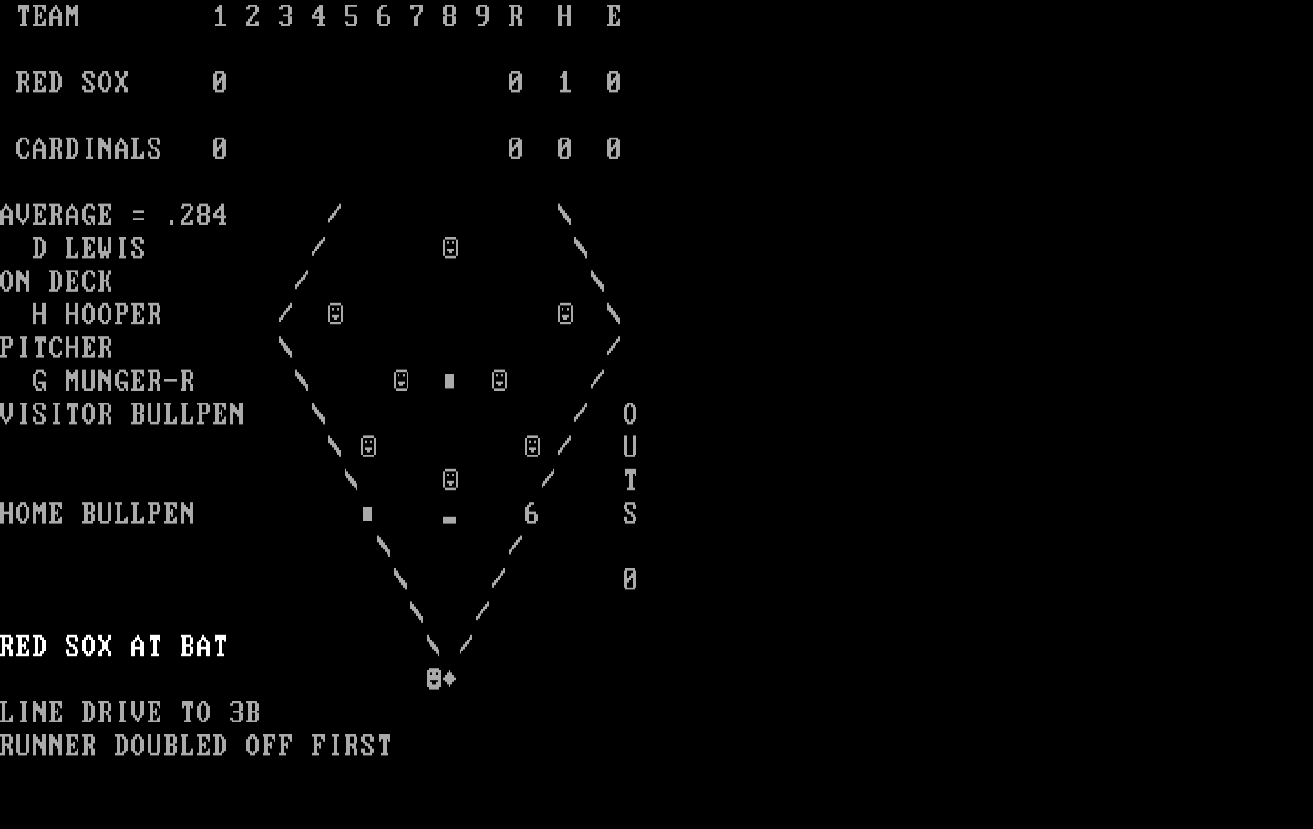 Computer Baseball IBM PC/Compatibles Screenshot: It's a line drive to third!