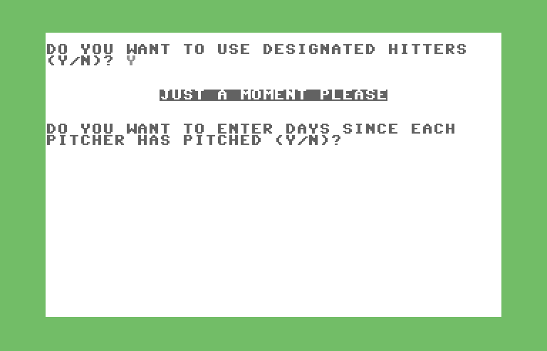 Computer Baseball Commodore 64 Screenshot: Some more game options...