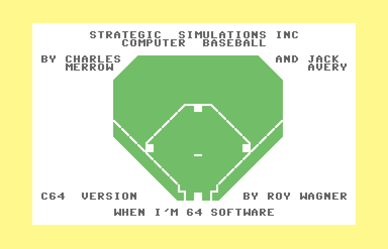 Computer Baseball Commodore 64 Screenshot: Title screen.