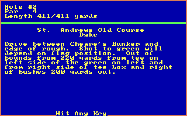 Golf's Best: St. Andrews - The Home of Golf IBM PC/Compatibles Screenshot: Overview of the second hole.