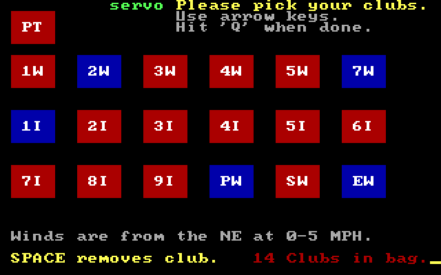 Golf's Best: St. Andrews - The Home of Golf IBM PC/Compatibles Screenshot: Club selection.