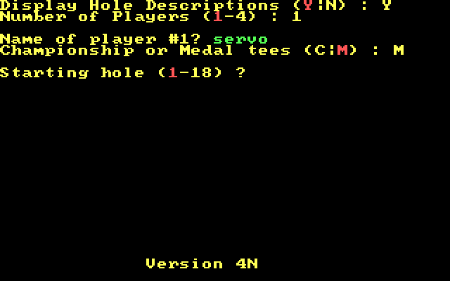 Golf's Best: St. Andrews - The Home of Golf IBM PC/Compatibles Screenshot: Setting up the options for a new game.