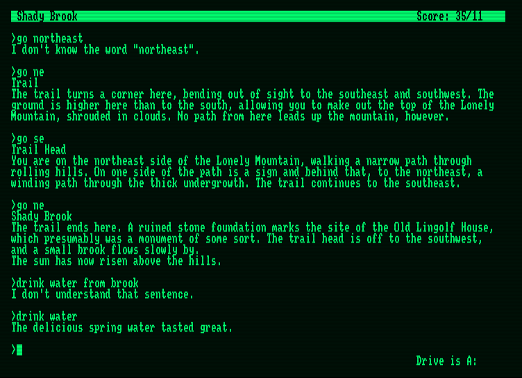 Enchanter Amstrad PCW Screenshot: Found some spring water...