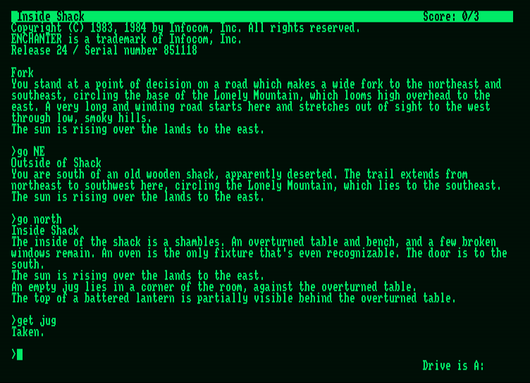 Enchanter Amstrad PCW Screenshot: Picking up a few items...