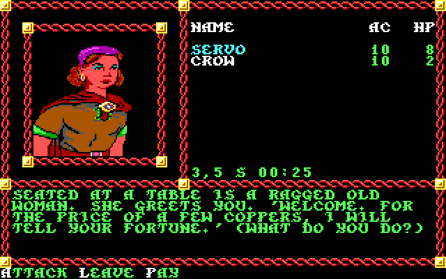 Pool of Radiance IBM PC/Compatibles Screenshot: Want to hear your fortune?