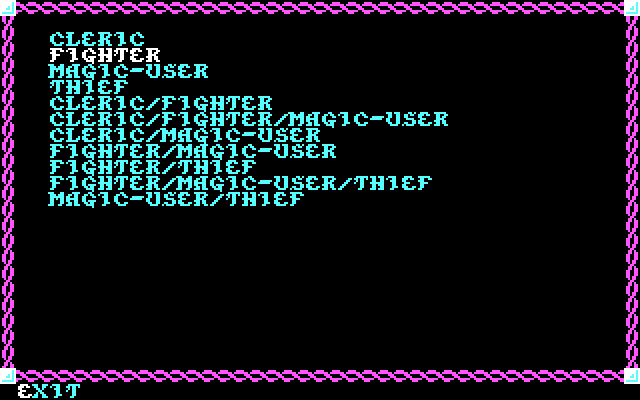 Pool of Radiance IBM PC/Compatibles Screenshot: Starting to create a new character.