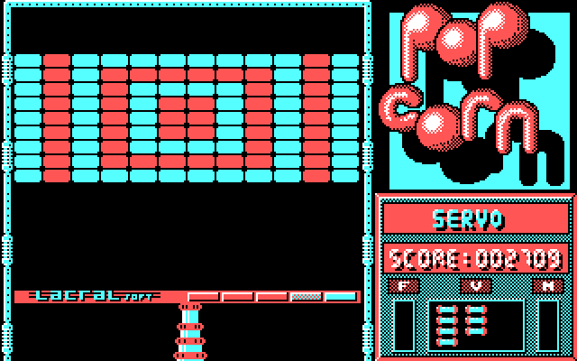 Popcorn IBM PC/Compatibles Screenshot: Each level begins with the lift revealing the bricks.