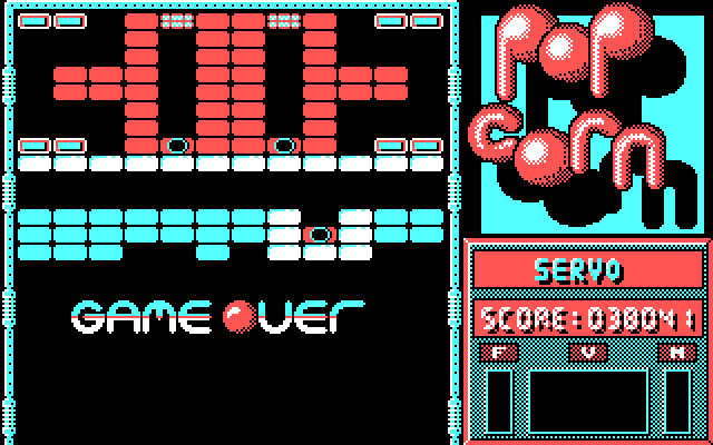 Popcorn IBM PC/Compatibles Screenshot: Game over.
