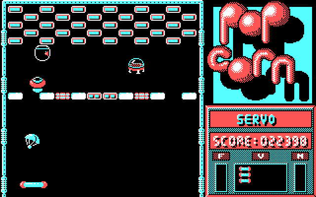 Popcorn IBM PC/Compatibles Screenshot: Some bricks have a parachute that catches the ball.