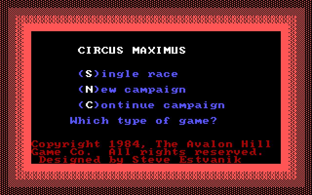 Computer Circus Maximus IBM PC/Compatibles Screenshot: The main menu.